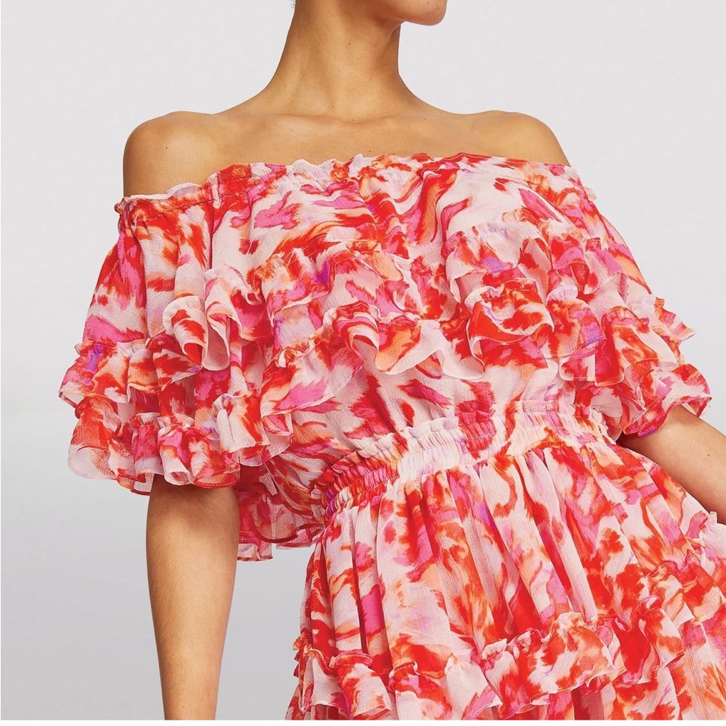 New Misa Los Angeles Floral Ruffle Georgette Mini Dress
